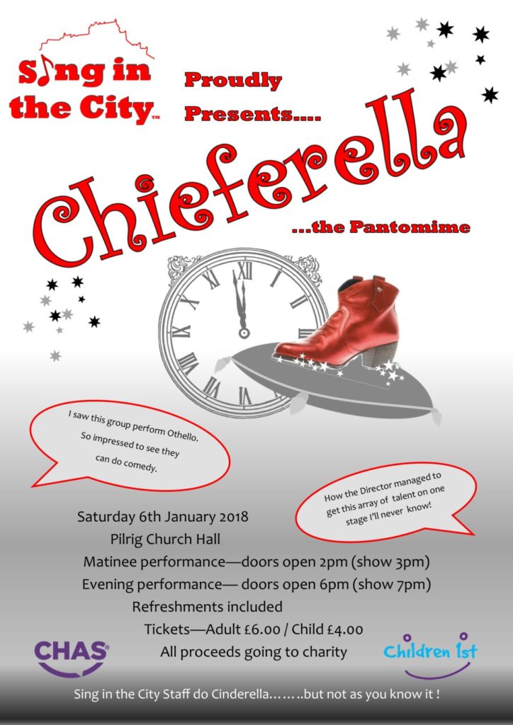 Poster for Sing in the City Staff Panto – Chieferella