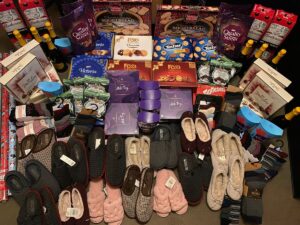 The Christmas gifts that we bought with Chief Radio for 2 care homes in 2021